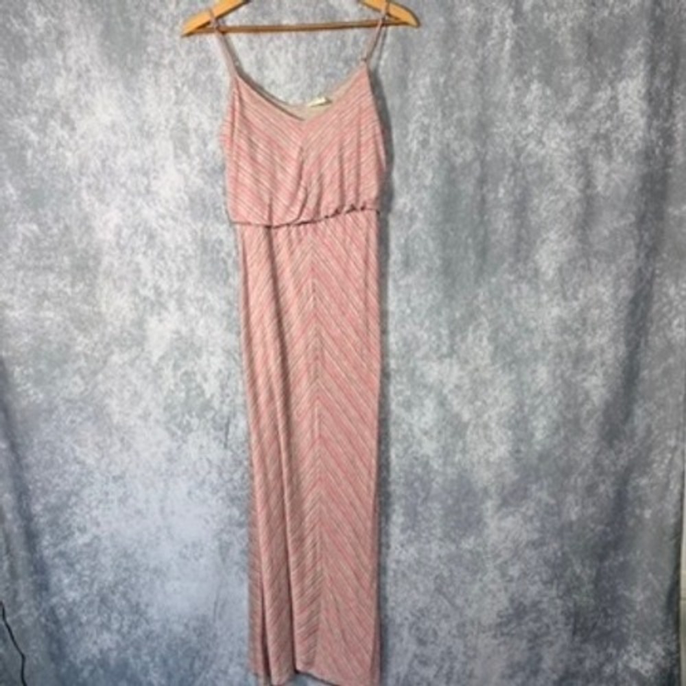 Pins and Needles Maxi Dress Womens M Pink Grey Striped Blouson Boho